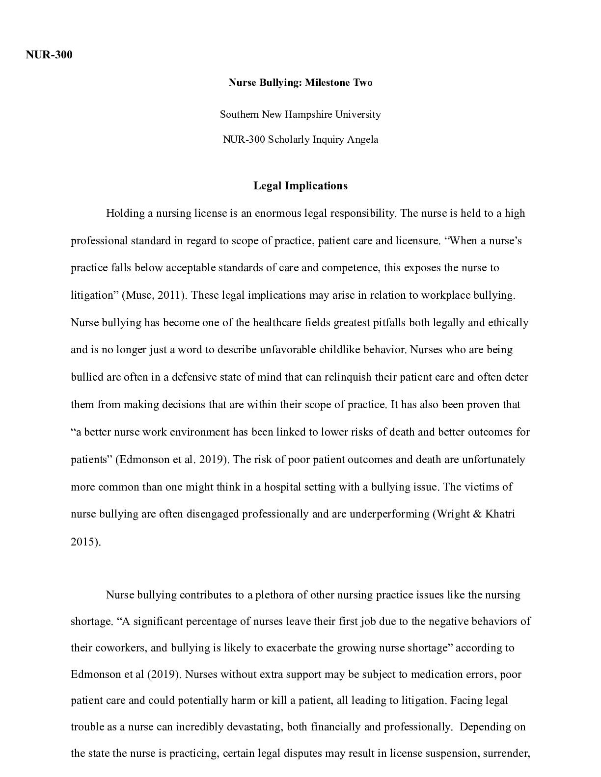 Preview image for 4 2 module.docx  NUR-300  Nurse Bullying: Milestone Two  Southern New Hampshire University